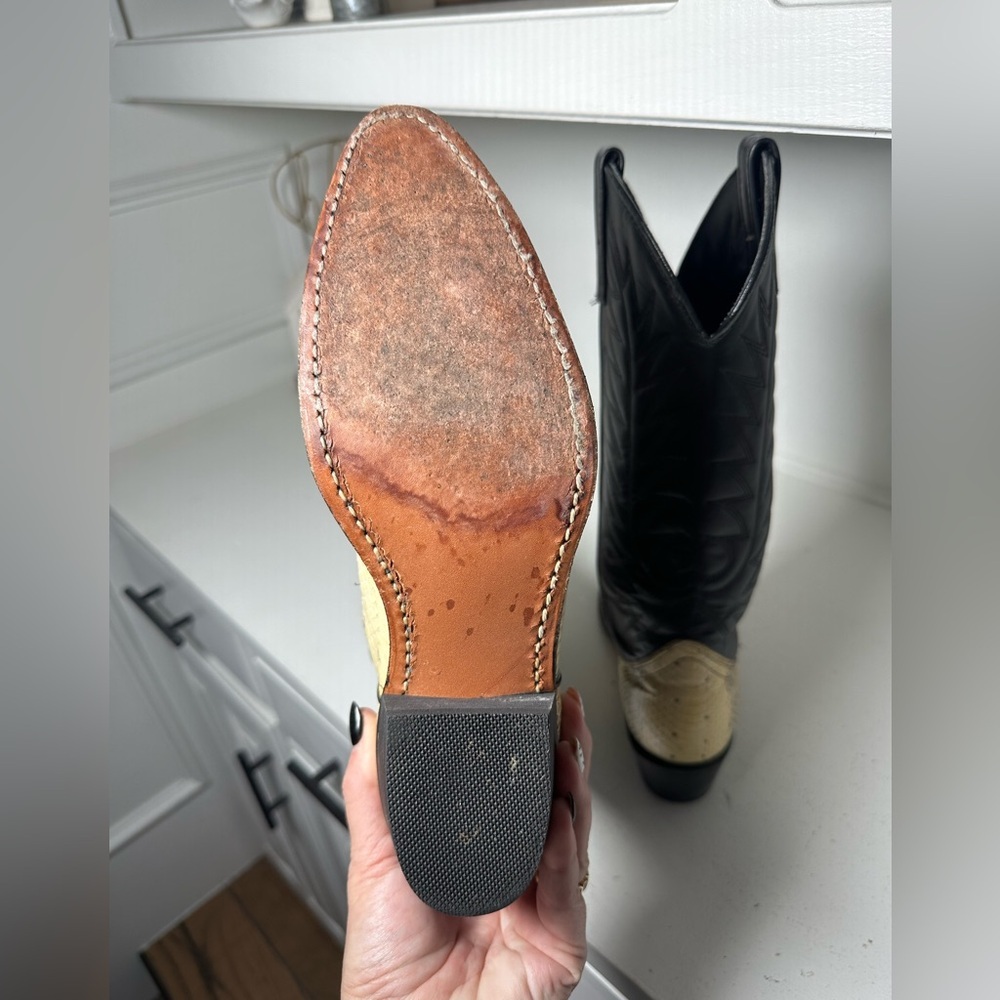 Laredo Snakeskin Print Cowboy Boots Mens 8D Womens 9.5 Black Tan Western Exotic - Picture 6 of 7